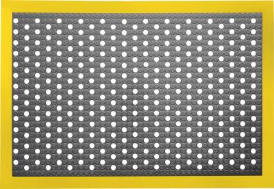ESD Anti-Fatigue Floor Mat with Holes & 5 cm Yellow Bevel | Infinity Smooth ESD | Black | 90 x 300 cm | Grounding Cord + Snap (15')